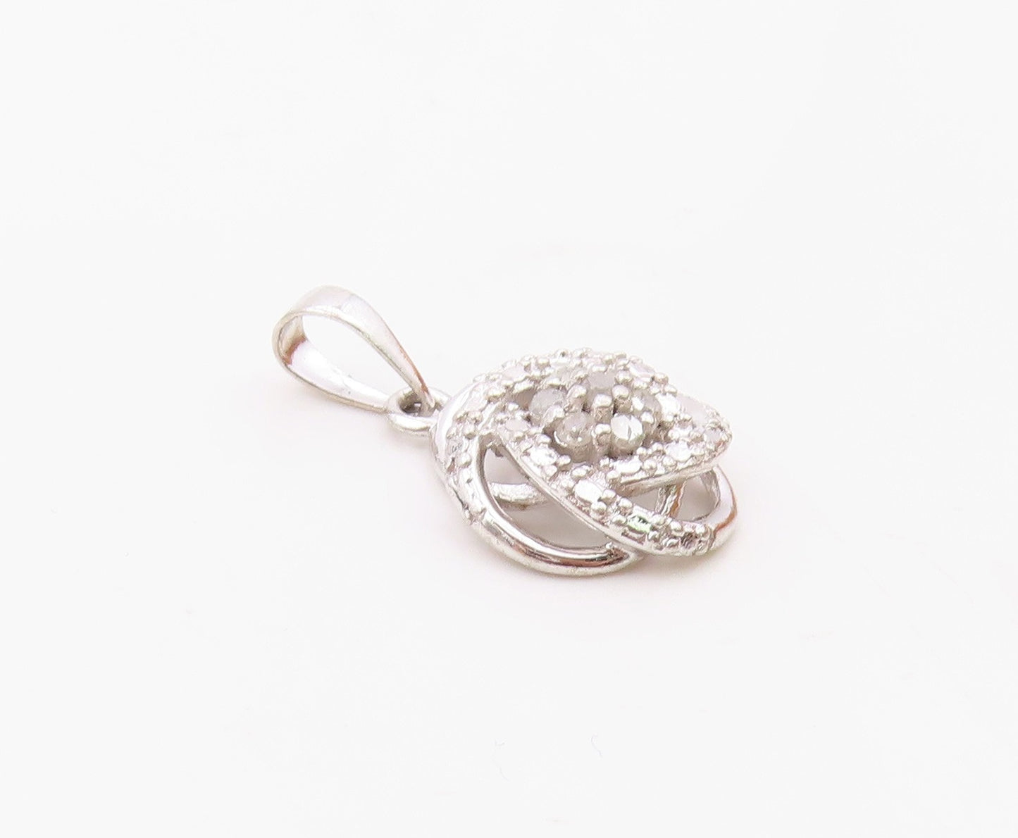 925 Sterling Silver  Genuine Diamonds Floral Knot Design Pendant  PT10373
