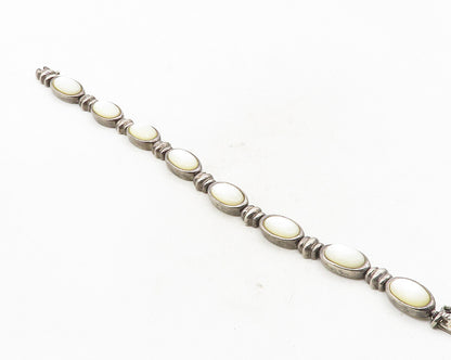 925 Sterling Silver  Vintage Mother Of Pearl Dark Tone Chain Bracelet  BT4257