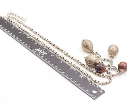 ILARIA 925 Silver Vintage Dangling Red Gemstone Chain Necklace  NE1769