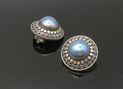 JANICE GIRARDI 925 Silver   Vintage Mother Of Pearl Clip On Earrings  EG11097