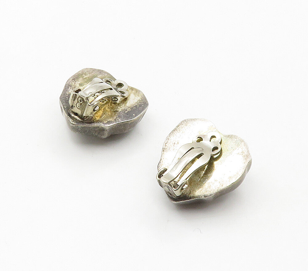MEXICO 925 Sterling Silver  Vintage Love Heart Non Pierce Earrings  EG8141