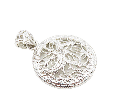 925 Sterling Silver  Shiny Topaz Accented Floral Round Drop Pendant  PT7054