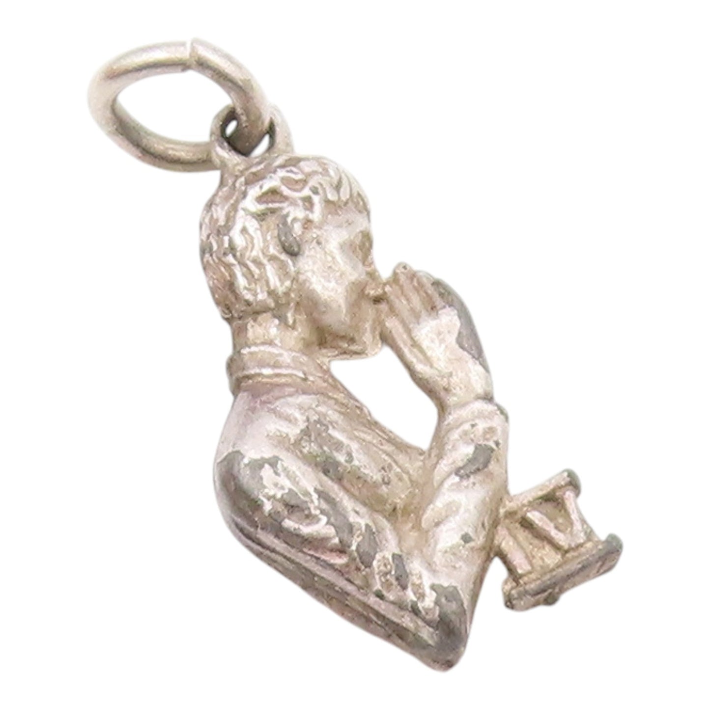 925 Sterling Silver  Vintage Petite Praying Man Drop Pendant  PT16520