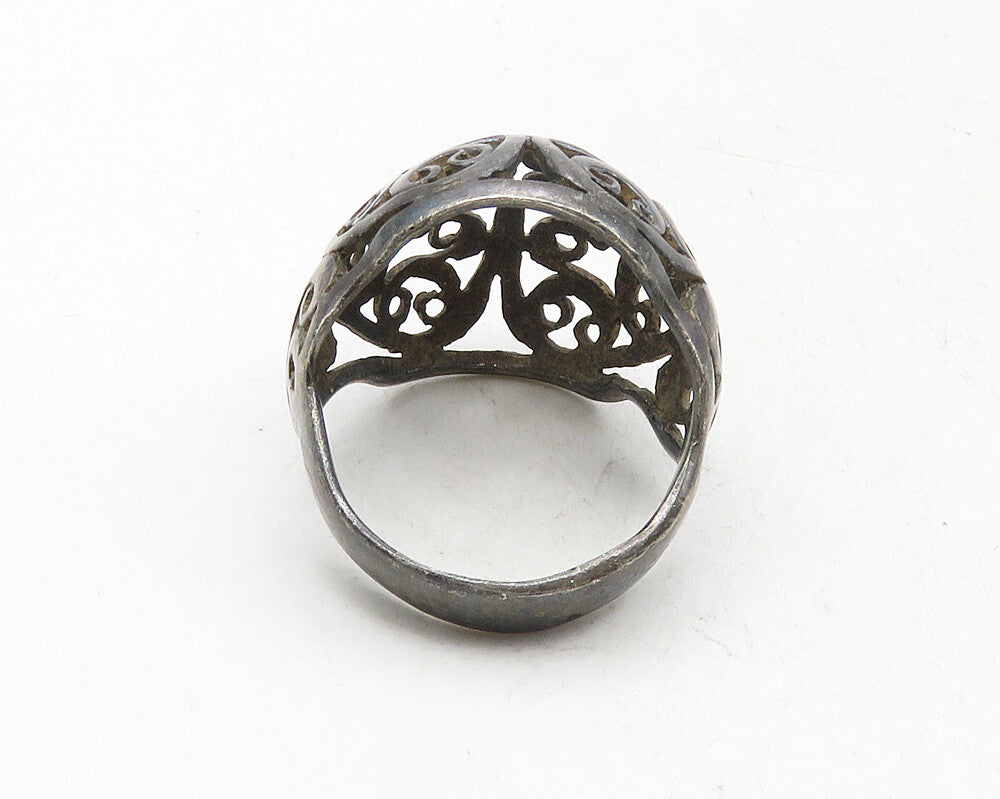 925 Sterling Silver  Vintage Oxidized Cutout Swirl Band Ring Sz 6.5  RG9689