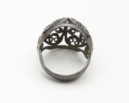 925 Sterling Silver  Vintage Oxidized Cutout Swirl Band Ring Sz 6.5  RG9689