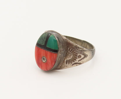 NAVAJO 925 Silver  Vintage Spiny Malachite & Jasper Ring Sz 9.5  RG26509