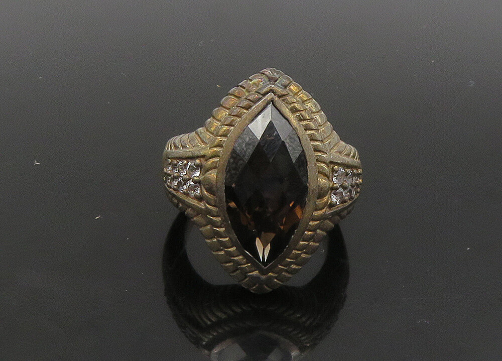 925 Sterling Silver   Vintage Smoky Topaz Pointed Cocktail Ring Sz 7  RG23017