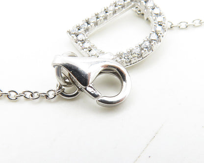 925 Sterling Silver  Shiny Cubic Zirconia D Initial Chain Necklace  NE3137