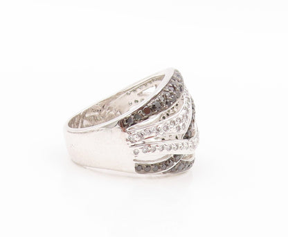925 Sterling Silver Vintage Ring Swirly Wave Cutout Spinel CZ Inlay Sz 7 RG31840