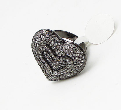 925 Silver  White Cubic Zirconia Dark Tone Love Heart Cluster Ring Sz 6  RG3259
