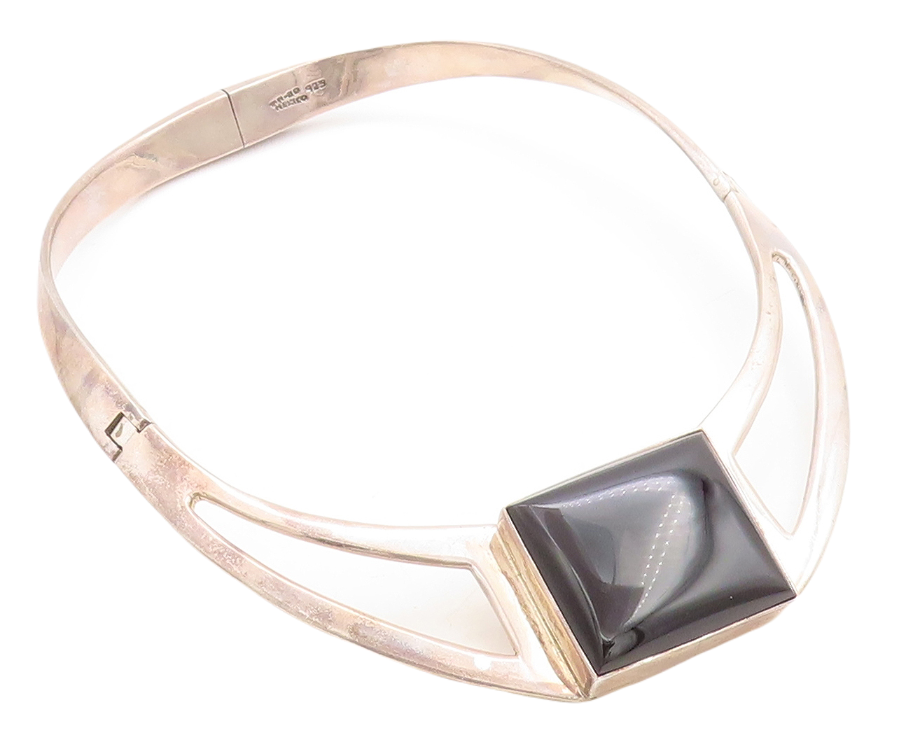 MEXICO 925 Sterling Silver  Vintage Black Onyx Square Collar Necklace  NE1586