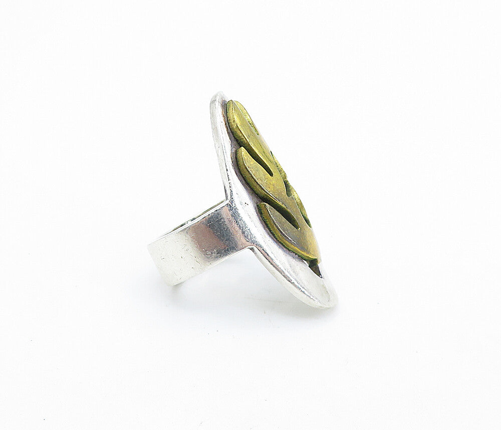 MEXICO 925 Silver  Vintage Two Tone Full Finger Cocktail Ring Sz 8  RG6957