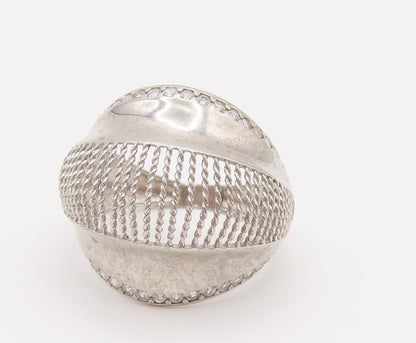 925 Silver  Vintage Mesh & Cubic Zirconia Edge Dome Ring Sz 6.25  RG26186