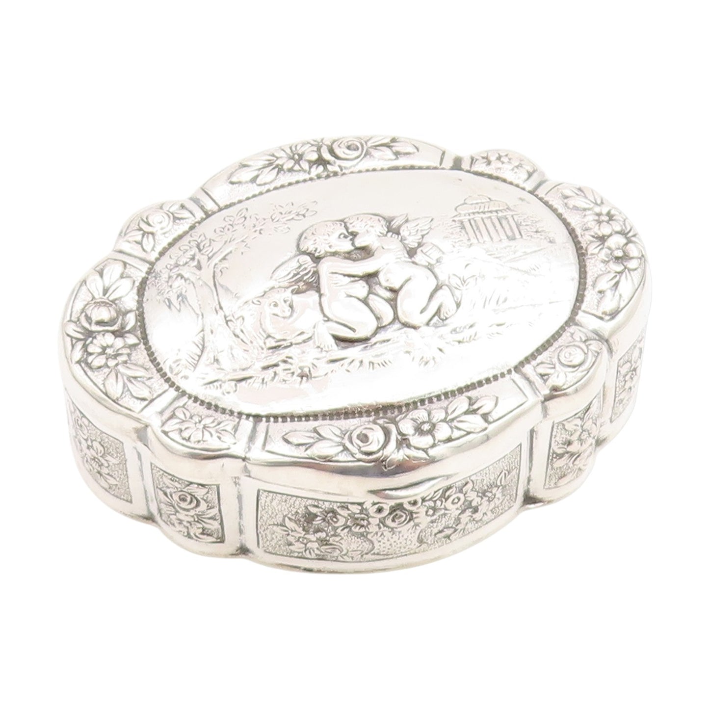 Solid Silver Vintage Trinket Box GERMANY Victorian Cherub (OPENS)  TR4059