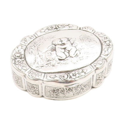 Solid Silver Vintage Trinket Box GERMANY Victorian Cherub (OPENS)  TR4059