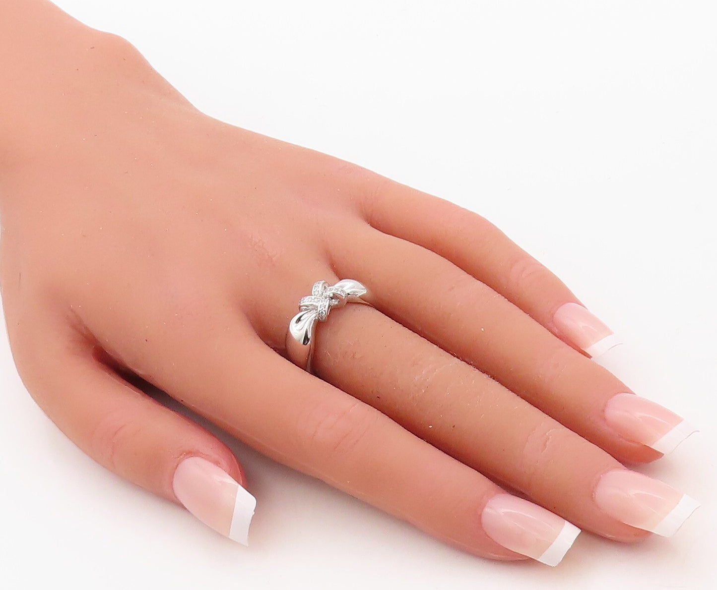 925 Sterling Silver Vintage Ring Designer Bow Cutout CZ Inlay  Sz 7  RG30938