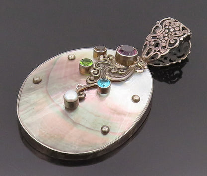 925 Silver  Vintage Abalone Shell Pearl Amethyst Peridot Topaz Pendant PT22227