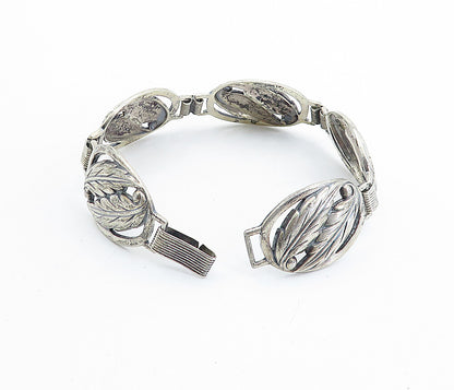 DANECRAFT 925 Silver  Vintage Dark Tone Floral Leaf Link Chain Bracelet BT2479