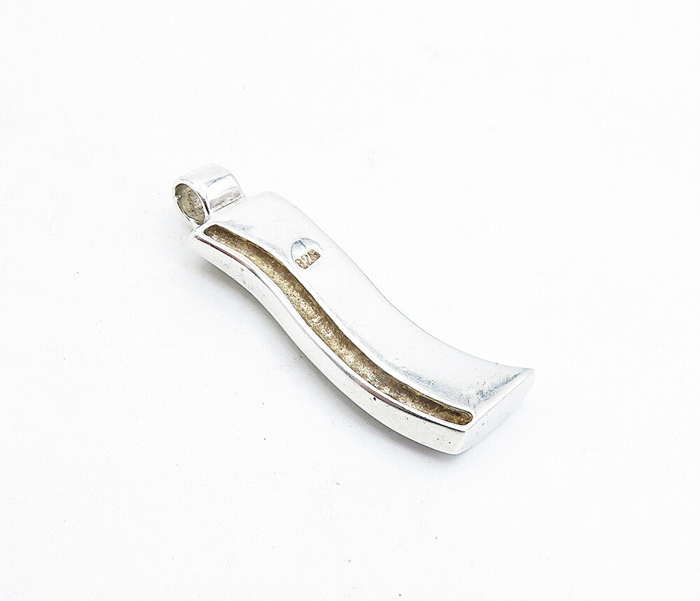 925 Sterling Silver  Vintage Mother Of Pearl & Topaz Striped Pendant  PT3350