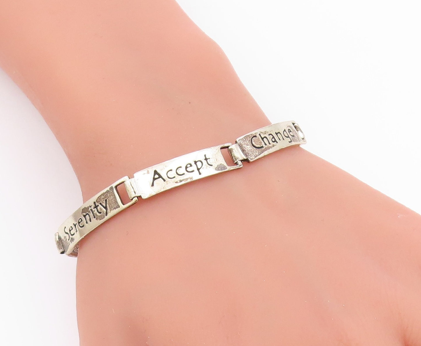 925 Silver Vintage Engraved Religious Inspirational Words Bracelet BT9540