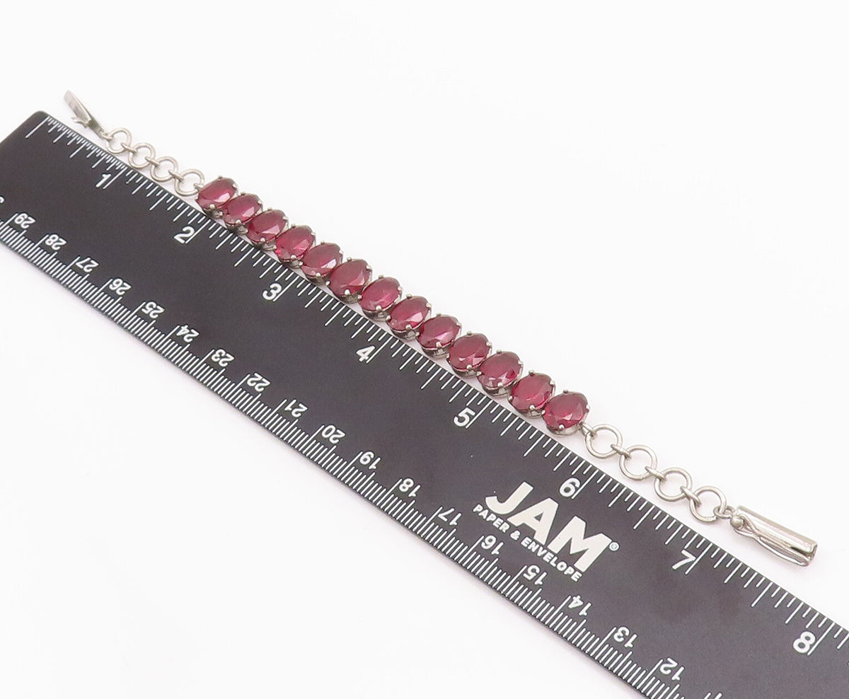 925 Sterling Silver Vintage Bracelet Solid Oval Garnet Tennis Bracelet  BT10501