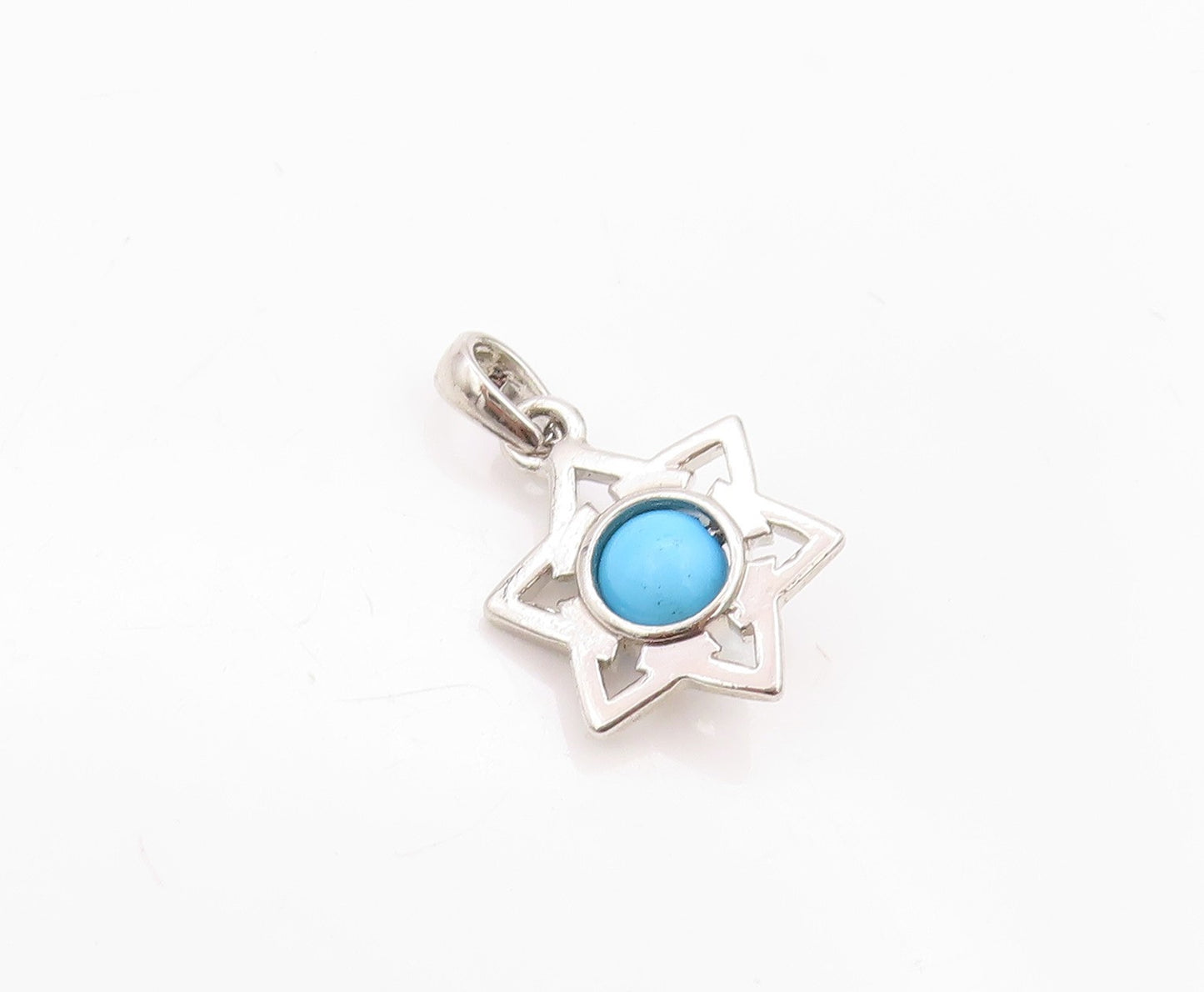 925 Sterling Silver Vintage Pendant Cabochon Larimar 6 Way Arrow Star  PT24604