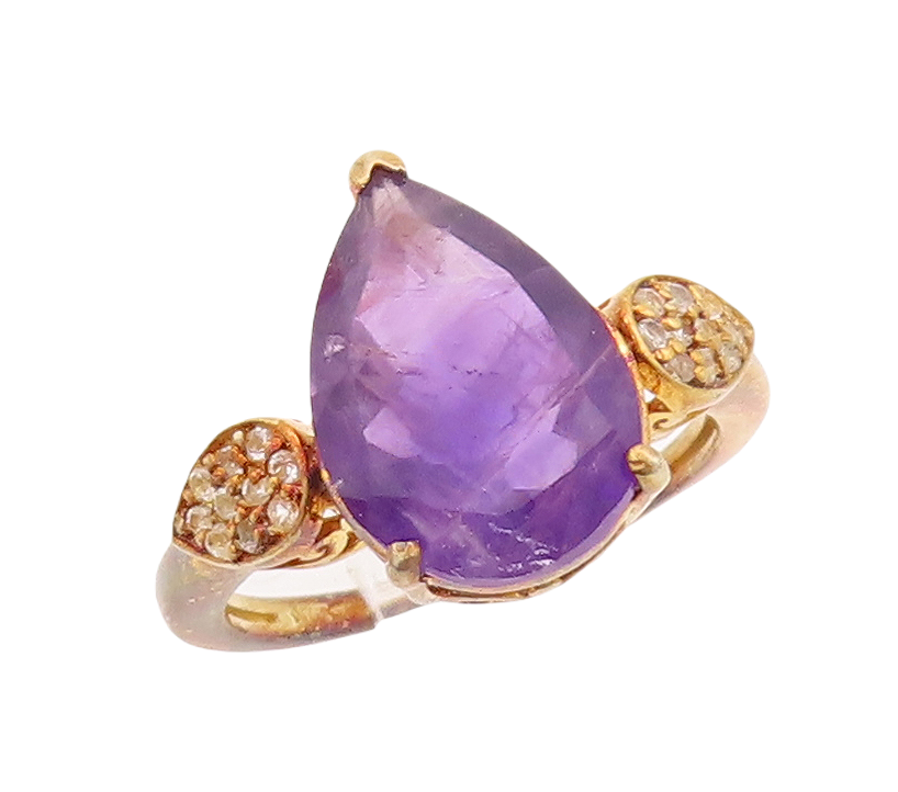 925 Sterling Silver Vintage Ring Gold Plated Drop Amethyst Topaz  Sz 8  RG29773