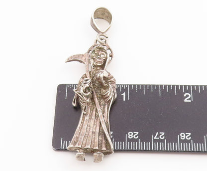 925 Sterling Silver Vintage Pendant Scale Of Justice Grim Reaper Figure  PT26587