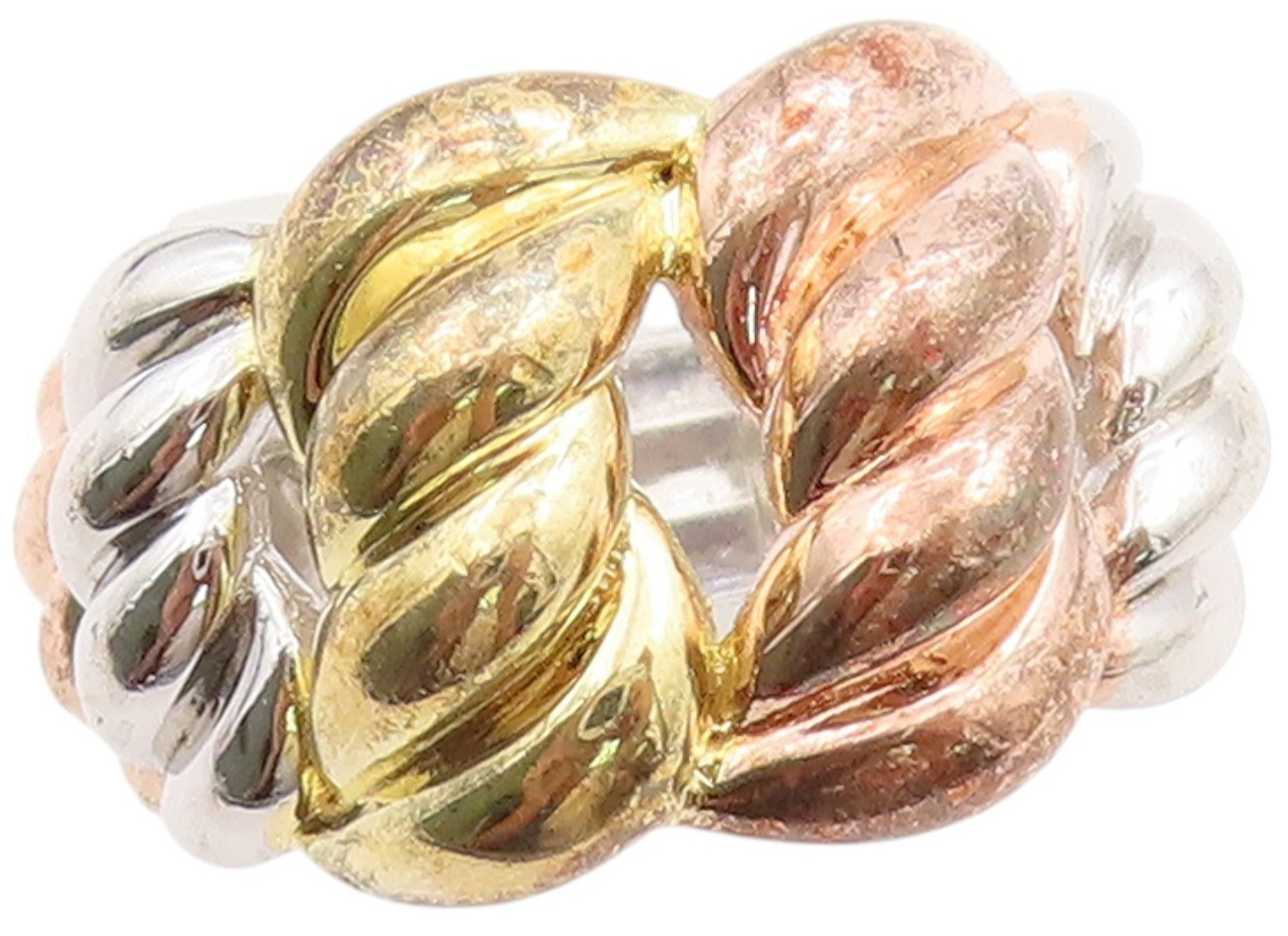 925 Sterling Silver Vintage Ring Gold Plated Tri Tone Braided  Sz 7.5  RG33511
