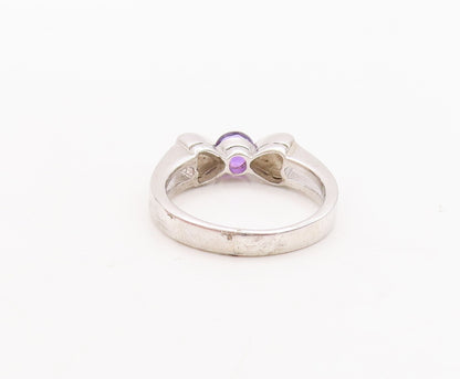 925 Sterling Silver Vintage Ring Round Cut Amethyst Carved Hearts  Sz 7  RG29466