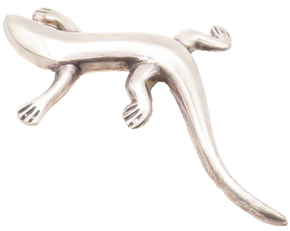 925 Sterling Silver Vintage Brooch Pin Solid Carved Walking Lizard  BP10616