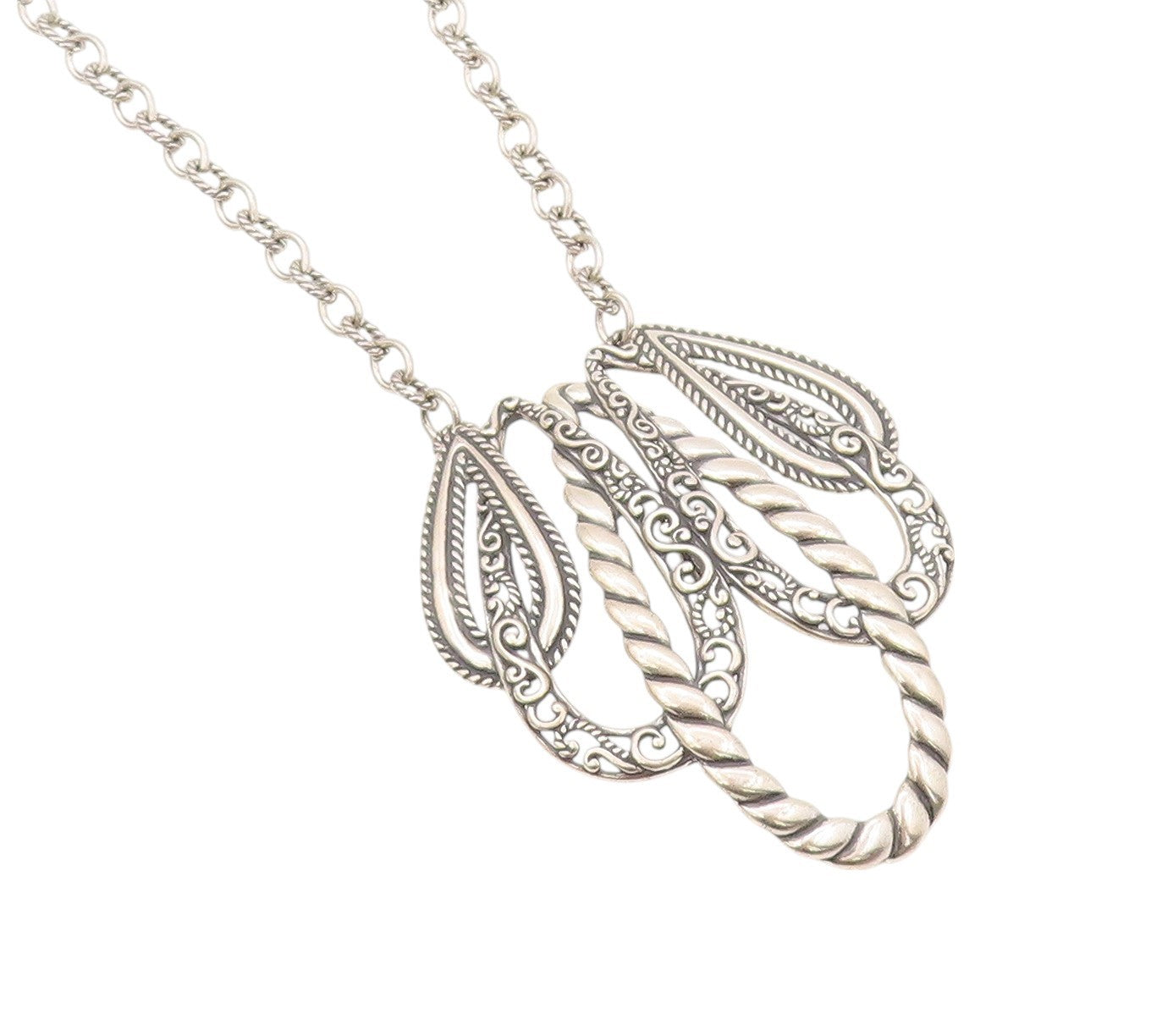 925 Sterling Silver Vintage Necklace CAROLYN POLLACK Swirly Designer Cut  NE4504