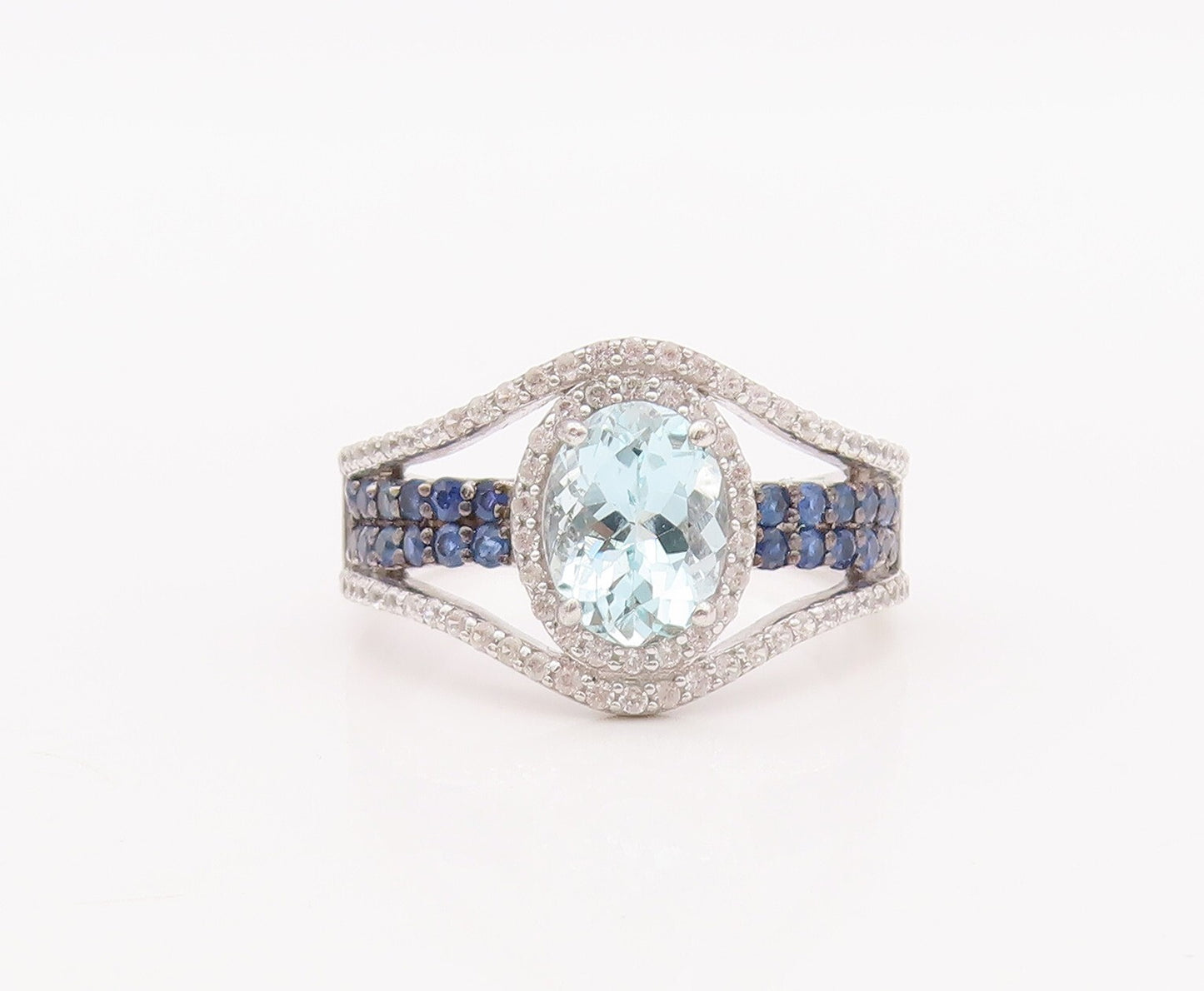 925 Sterling Silver Vintage Ring Sapphire Band Blue & White Topaz  Sz 7 RG29892