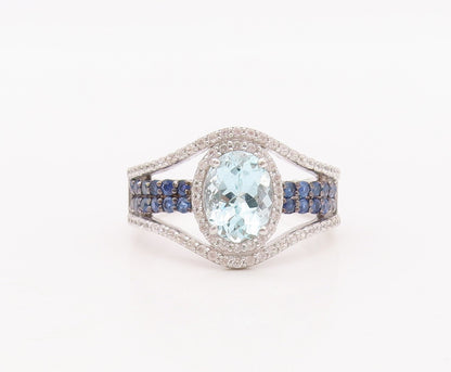 925 Sterling Silver Vintage Ring Sapphire Band Blue & White Topaz  Sz 7 RG29892