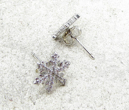 925 Sterling Silver  White Cubic Zirconia Snowflake Stud Earrings  EG1425