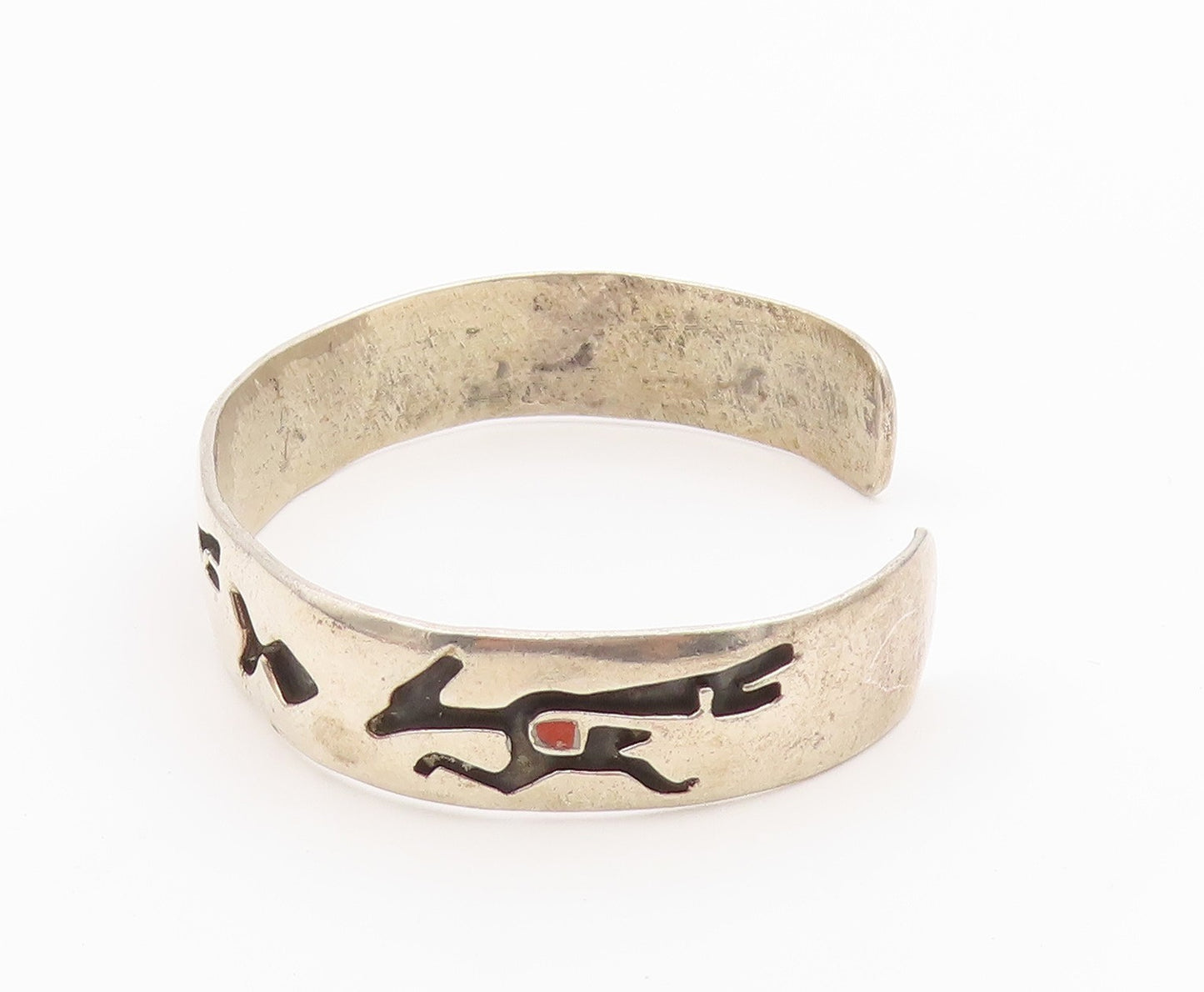 925 Sterling Silver Vintage Bracelet SOUTHWESTERN Antelope Motif Cuff  BT12144