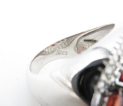 925 Sterling Silver  Red Topaz Cluster Oval Dome Cocktail Ring Sz 6  RG7647