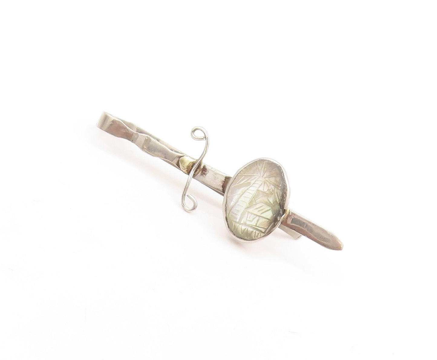 925 Sterling Silver Vintage Tie Clip Dark Minimalist Gemstone Inlay  TR3835