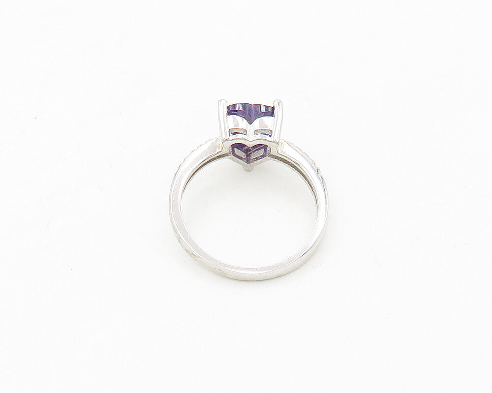 925 Sterling Silver  Amethyst & Topaz Love Heart Band Ring Sz 6.5  RG18909