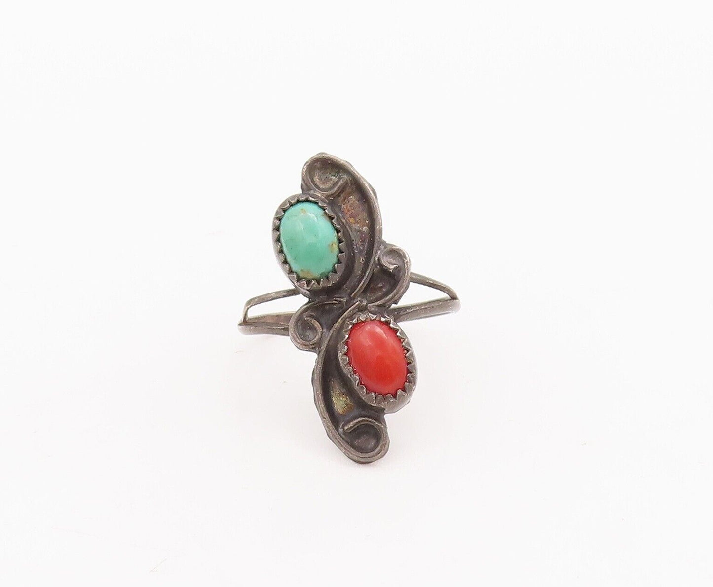 925 Sterling Silver Vintage Ring NAVAJO Two Tone Oval Carnelian  Sz 6.5  RG28544