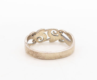 925 Sterling Silver Vintage Ring Swirly Floral Cutout Band  Sz 14.5  RG31699