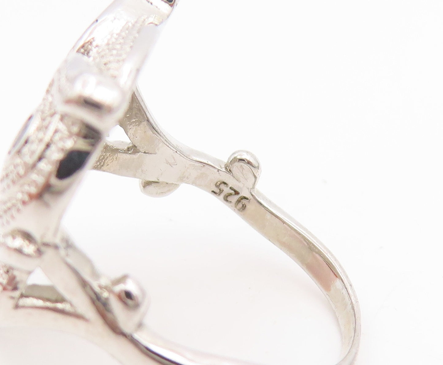 925 Sterling Silver Vintage Ring Round Onyx & CZ Night Owl Band  Sz 6.5  RG35333