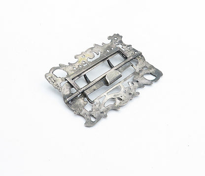 925 Sterling Silver  Vintage Antique Oxidized Floral Vine Belt Buckle  TR1189
