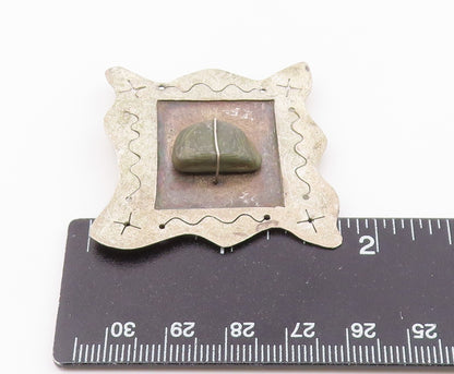 J. BENINATO 925 Silver  Vintage Wire Wrapped Stone Framed Brooch Pin  BP3668