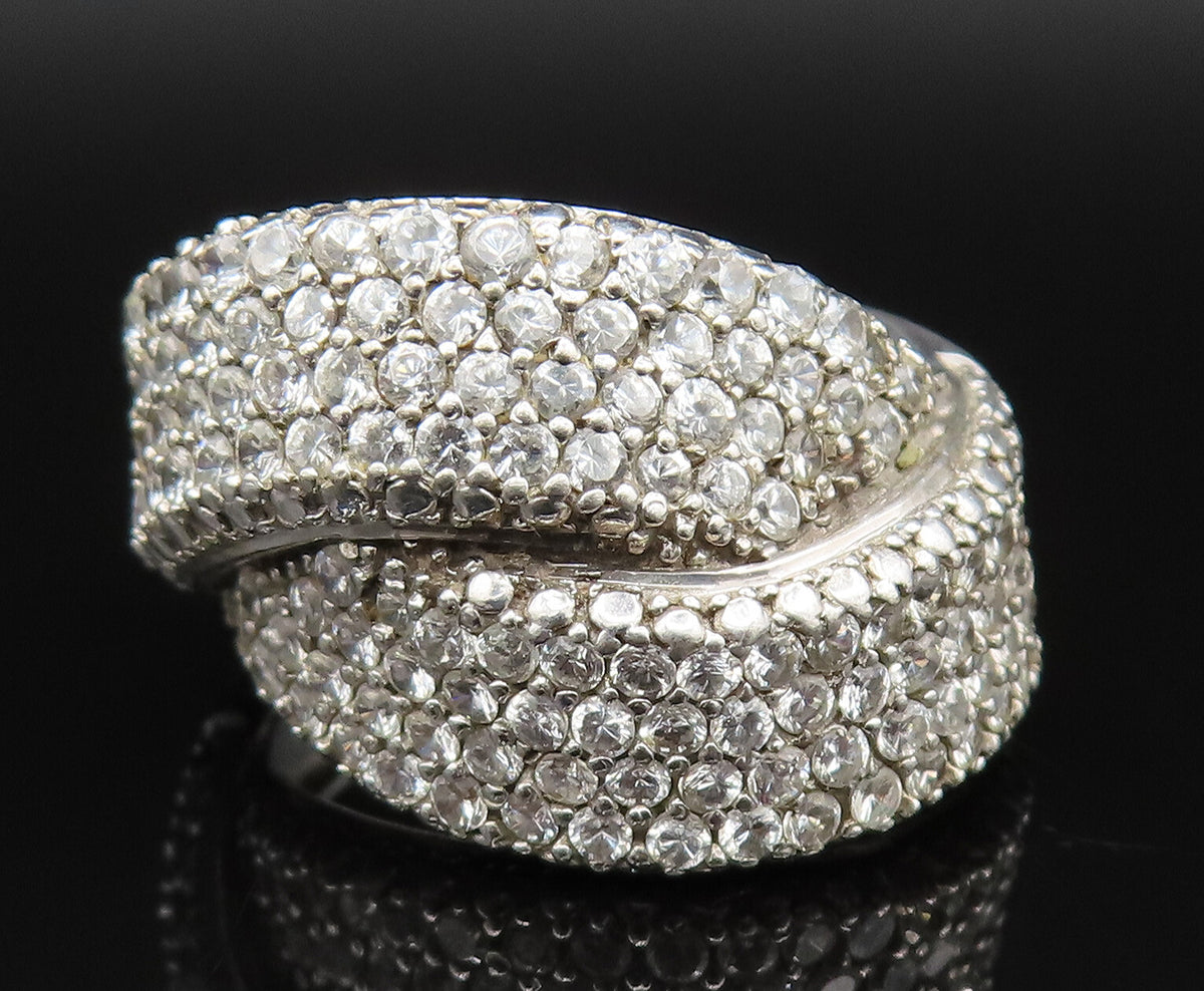 925 Silver  Vintage Sparkly Cubic Zirconia Overlapping Ring Sz 7.5  RG25442