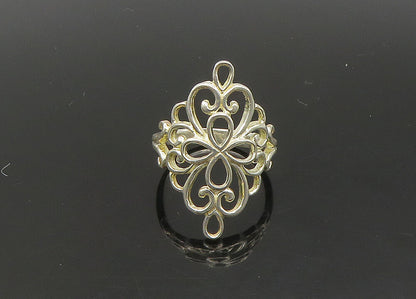 925 Sterling Silver  Vintage Shiny Open Floral Motif Band Ring Sz 8.5  RG23190
