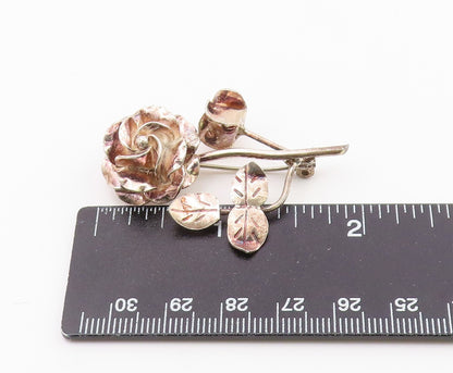 MEXICO 925 Sterling Silver  Vintage Sculpted Single Flower Brooch Pin  BP6592