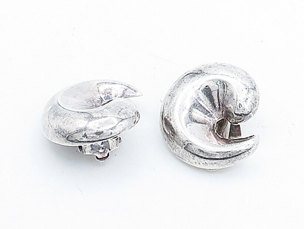 925 Sterling Silver  Vintage Shiny Hollow Swirl Non Pierce Earrings  EG2735