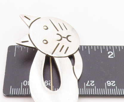 MEXICO 925 Sterling Silver  Vintage Shiny Lying Cat Motif Brooch Pin  BP3282