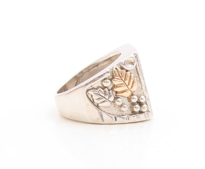 12k Gold 925 Sterling Silver Vintage Ring Enameled Carved Freemason Sz 8 RG31509